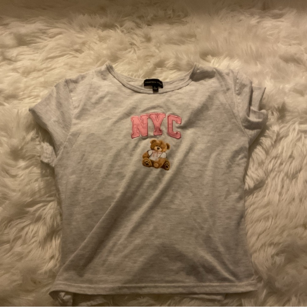 Gray and Pink Short Sleeve Tee with NYC Graphic